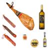 Cesta Gourmet con Jamón Ibérico de Bellota, Ibéricos por piezas, Vino ecológico Verdejo, Torta de queso, Crema de queso y Aceite al romero